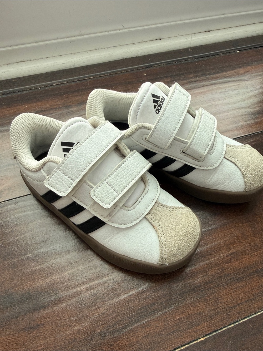 adidas Kids White and Black Velcro Strap Sneakers